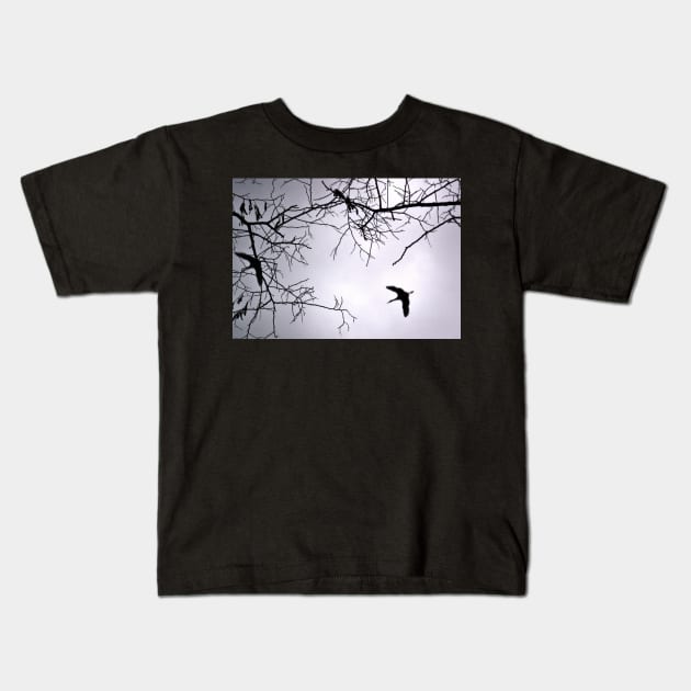 Flying Backlit Sandhill Crane (Grus canadensis) Kids T-Shirt by 1Redbublppasswo
